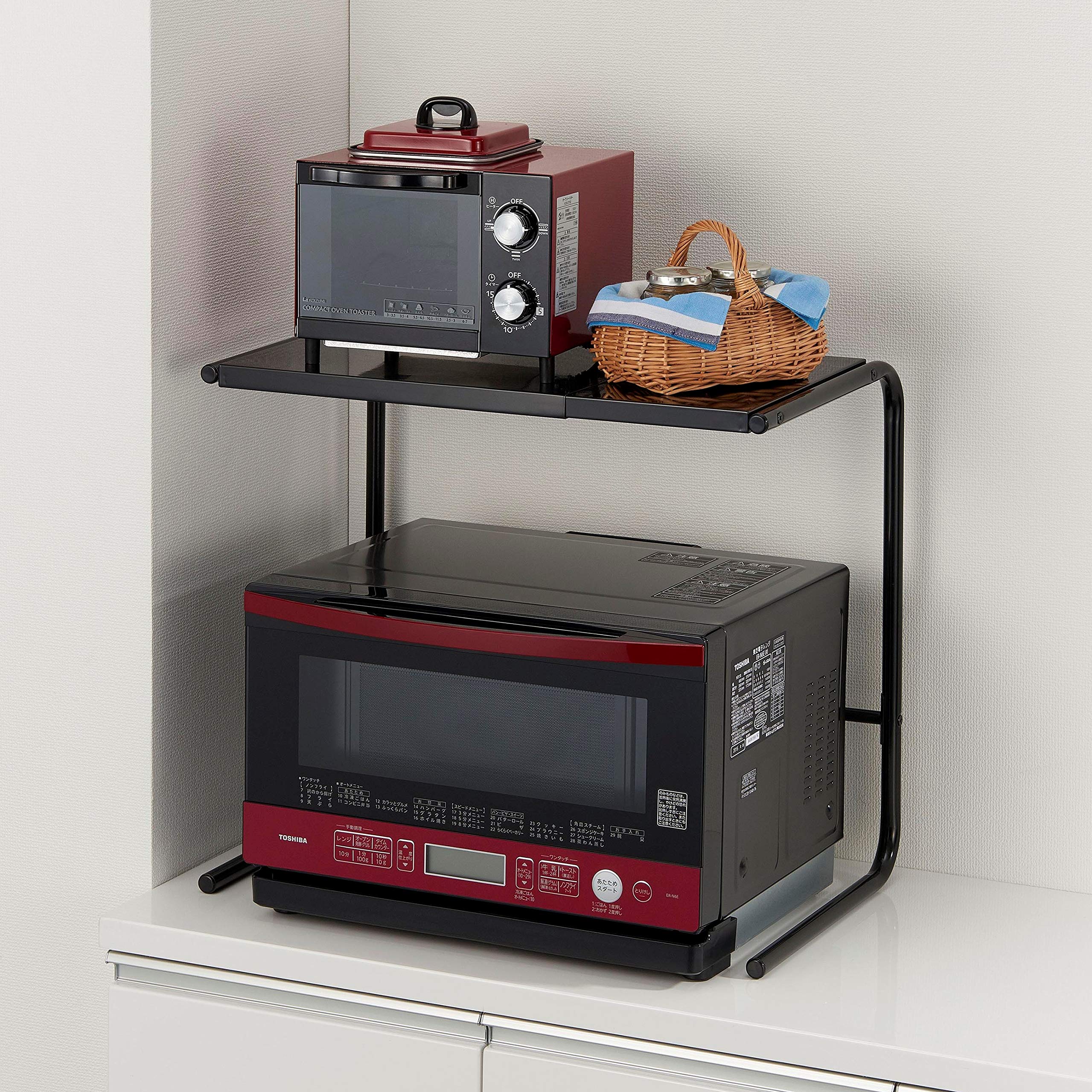 伸縮レンジラック 2段タイプ ブラック [8325] レンジ上ラック 伸縮式 キッチン収納 レンジラック 幅(40~60cm